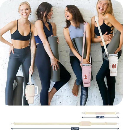 Water Bottle Carrier Bag with Phone Pocket for Stanley 40 oz Tumbler Neoprene Water Bottle Holder Pouch with Adjustable Strap Bollus with Straw Cover & Carabiner for Stanley Cup Accessories