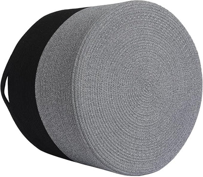 24" x 24" x 17" Max Size Large Cotton Rope Basket, Extra Large Storage Basket, Woven Laundry Hamper, Cloth Storage Bin, for Blankets Clothes Towels Pillows in Living Room, Black/Grey Mix