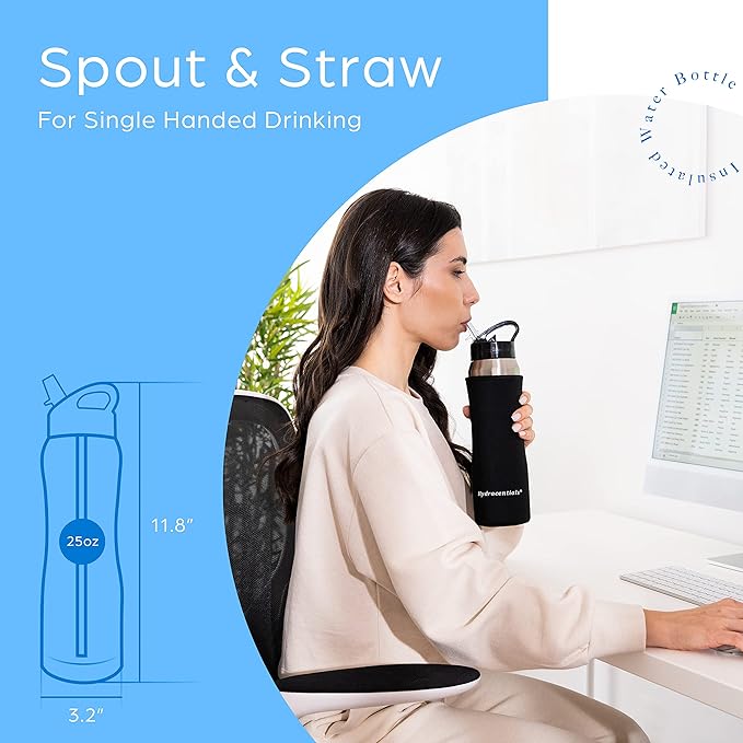 Insulated Stainless Steel Metal Water Bottle with Straw Lid - Vacuum Insulated Water Bottles, Keeps Hot and Cold - Sports Canteen Bottle