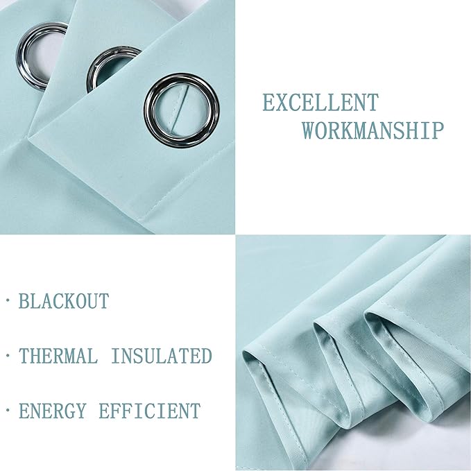 Aqua Valances for Kitchen Windows with Grommet 70W x18L Solid Blackout Thermal Insulated Short Straight Drape Valance for Bedroom 1 Panel