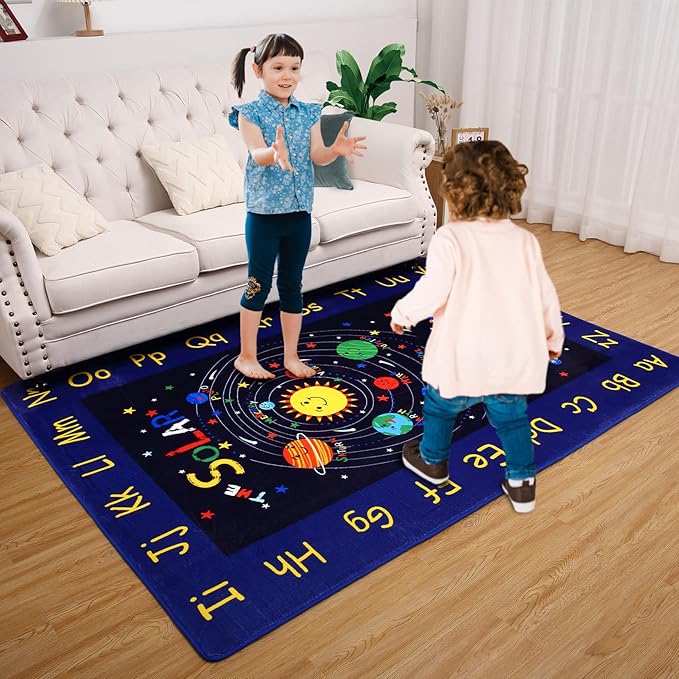 Baby Play Kids Rug Mat Solar System Learning Rug ABC Alphabet Educational Area Rugs for Classroom Kids Room Baby Playroom Mat Kids Foam Rug Playtime Activity Mat for Toddler 5 x 7