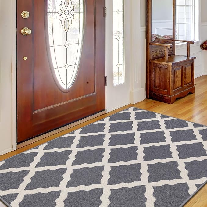 Machine Washable Moroccan Trellis Design Non-Slip Rubberback 3x5 Traditional Indoor Area Rug for Living Room, Bedroom, Kitchen, 3'3" x 5', Gray