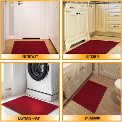 Machine Washable Modern Solid Design Non-Slip Rubberback 2x3 Traditional Area Rug for Entryway, Bedroom, Kitchen, Bathroom, 2'3" x 3', Red