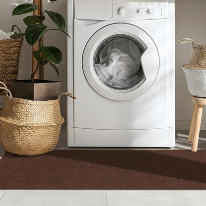 Machine Washable Modern Solid Design Non-Slip Rubberback 3x10 Traditional Runner Rug for Hallway, Kitchen, Bedroom, Living Room, 2'7" x 9'10", Brown