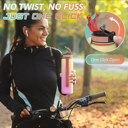 32 oz Water Bottle with Time Marker Leak-Proof & BPA Free Reusable Gym Water Bottle Easy to Carry Motivational Water Bottle for Fitness, Sports, Outdoor, Cycling, School & Office (Black & Red)