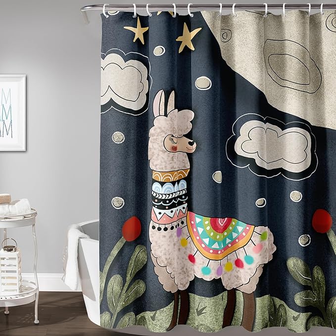 AILONEN Cute Llama Shower Curtain for Kids,Galaxy Llama Print Bath Curtain Gifts for Boys Girls,Polyester Waterproof for Bathroom with 12 Plastic Hooks 36" W*72" H
