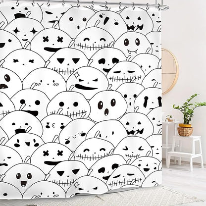 Halloween Pumpkin Ghost Kids Shower Curtain 60Wx72L Inch Horror Scary Spooky Black White Cartoon Lovely Cute Bathroom Set Accessories Decor with 12 Pack Hooks