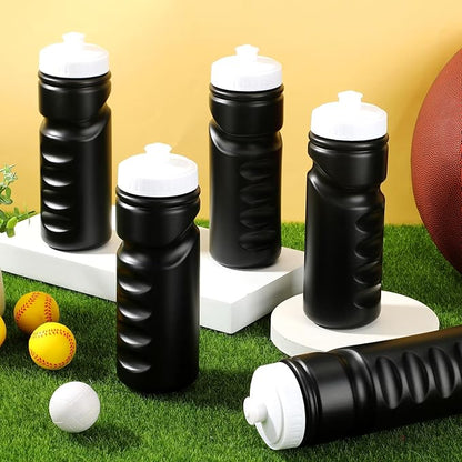24 Pcs Sports Water Bottles Bulk 20 oz Squeeze Bottle Black Reusable Plastic Water Bottles with Pull Top Cap Leak Proof Water Bottles for Adults Kids Gym, Hiking, Camping, Outdoor Sports