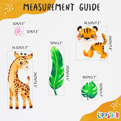 Safari Animal Wall Decals for Kids by Lipastick - Jungle Animal Wall Stickers for Kids Baby Girl Boy Room - Creative Nursery Vinyl Wall Decal - Elephant Giraffe Crocodile Parrot Koala S Size
