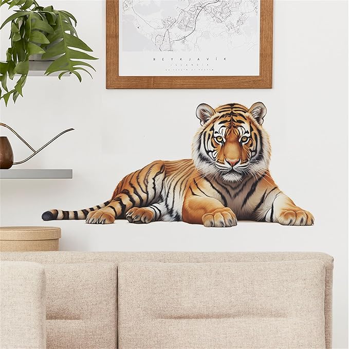 Lifelike Tiger Wall Decal 3D Animals Wall Sticker Safari Wall Decor for Nursery Kid'sroom School Classroom Livingroom Bedroom Bathroom Decoration (Lifelike Tiger 4)