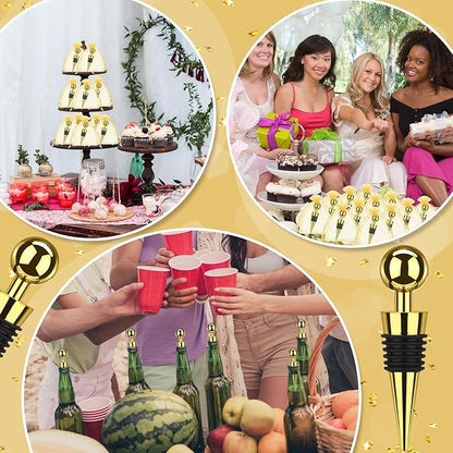 48 Pcs Gold Wine Stoppers Bulk Wine Saver Wedding Party Gifts Favors for Guests Stainless Steel Bottle Stopper Wine Corks Beverage Vacuum Silicone Stopper with Sheer Bags for Wedding Bar