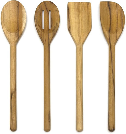 Lipper International Teak Wood Kitchen Tools for Cooking, 4-Piece Set, 11" Long