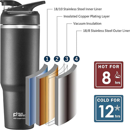 41 OZ 316 Stainless Steel Vacuum Insulated Travel Mug With Leak Proof Flip For Both Straw & Spout, Double Walled Seamless to Keep Hot And Cold, Sliver