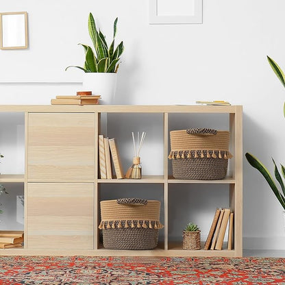 TeoKJ Set of 3 Baskets for Organizing, Decorative Rope Baskets for Storage, Storage Baskets for Pets, books, Pillows, Toys & Cloths, Black & Jute