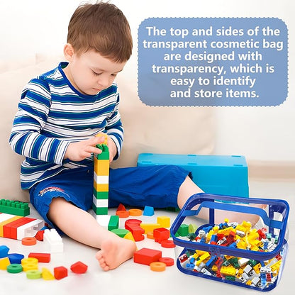 6 Packs Clear Toy Storage Bags- 9.4 x 6.7 x 4.3 Inch Transparent PVC Toy Organizing Bags with Zipper- Waterproof Toy Storage Organizer Pouch for Building Blocks, Small Toys (Red, Blue, Yellow)
