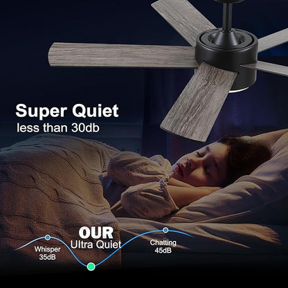 42 inch Black Ceiling Fan with Light Remote Control, LED Ceiling Fans with Lights, 3-Colors Dimmable, Reversible, Modern Ceiling Fan for Bedroom, Dining Room, Living Room