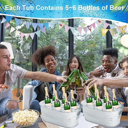 3Pcs Ice Buckets for Parties, 4 Gallon Small Metal Bucket Galvanized Ice Tub Stainless Steel Beverage Drink Buckets Bulk with 2Pcs Ice Scoops, Each for 5-6 Bottles of Beer Wine Champagne