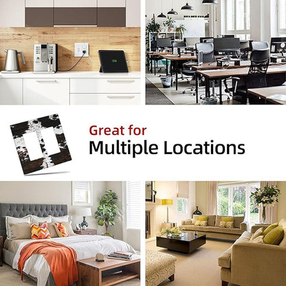 Western Farm Highland Cow Cowhide 2 Gang Rocker Decora Light Switch Cover Decorative Outlet Covers Wall Plate Electrical Faceplate Switchcovers GFCI for Farmhouse Bathroom Bedroom Living Room Decor