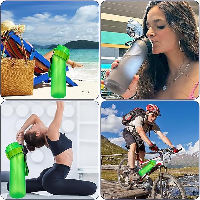 Air Water Bottle,750ML Scent Water Cup with 3 Flavour Pods,Leak Proof Sports Water Cup with Straw Suitable for Outdoor Sports,Gifts From Friends, Birthday Gifts (New Green + 3pods)