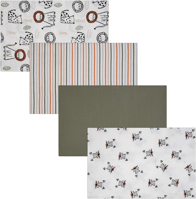 4-Pack Unisex Baby Cotton Flannel Receiving Blankets, One Size Newborn Swaddle Blankets (30 x 30)