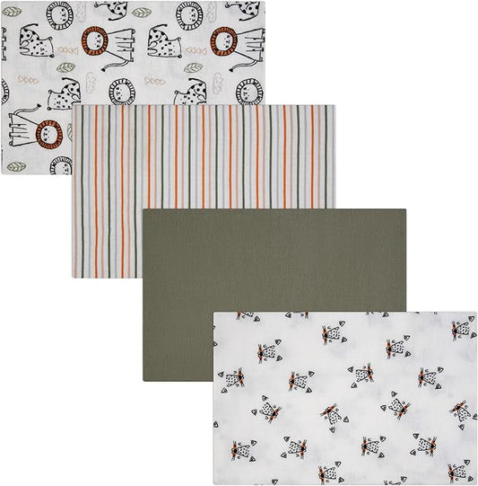 4-Pack Unisex Baby Cotton Flannel Receiving Blankets, One Size Newborn Swaddle Blankets (30 x 30)