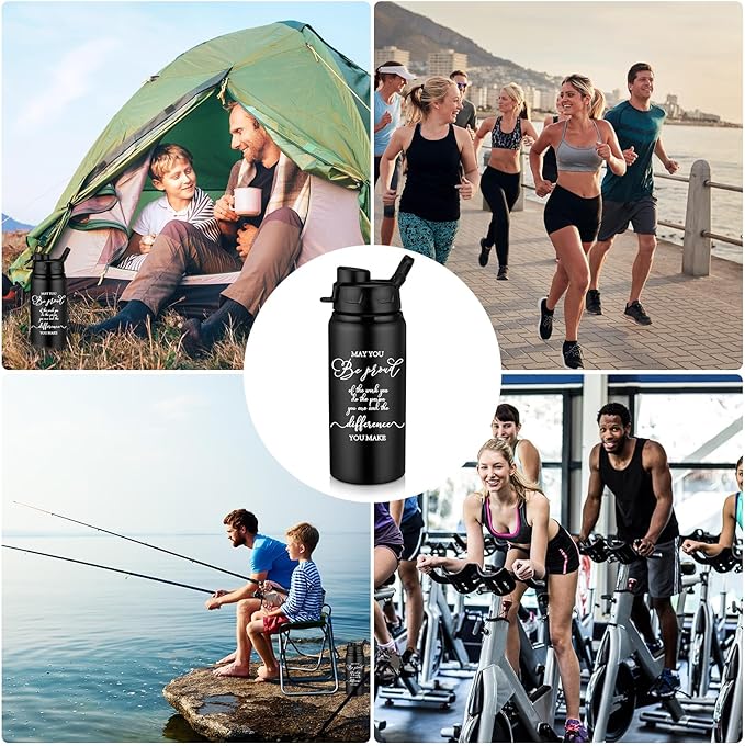 Sunnyray 10 Pcs Employee Appreciation Gift Reusable Aluminum Water Bottle Bulk with Snap Lid May You Be Proud of the Work Thank You Group Team Gift for Coworker Teacher Friend(Black, 17 oz)