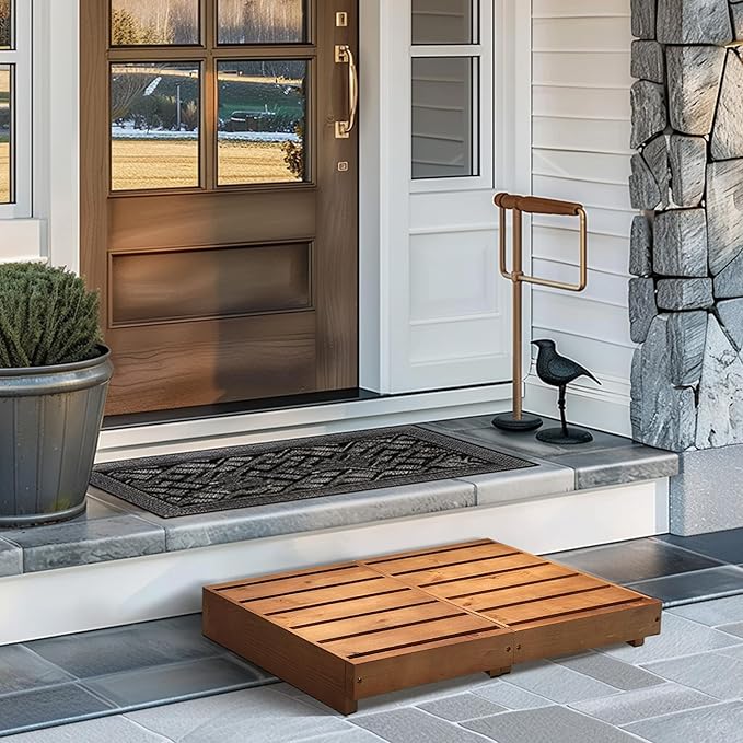 Outdoor Steps 3.5'' Height, Indoor Wooden Step Stool with Non Slip Pads, Step for Outside, Safety Stepping Stool for Hanicap, Kids, Bathroom, Kitchen, Bed (Oak Color)