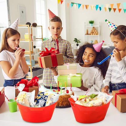 6 Pieces Ice Buckets Bulk, Plastic Ice Buckets with Handles, Oval Storage Tub, Large Capacity Ice Drink Bucket for Party Bar Wine Beer Champagne Beverage Bottle Cooler (Red,4.5 Liter)