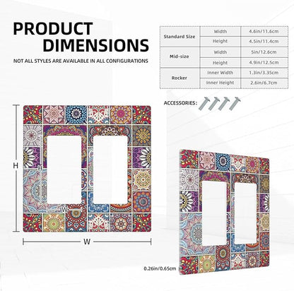 Morocco Talavera Mexican Tiles Printed Colroful Mandala 2 Gang Rocker Decora Light Switch Covers Dual Outlet Covers Wall Plate Decorative Switchplate Electrical Faceplate GFCI for Kitchen Bathroom