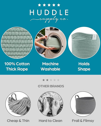 3 WASHABLE Woven Baskets for Storage Baskets for Shelves Large Cotton Rope Baskets for Organizing Decorative Storage Bins Bathroom, Shelves, Toys,Storage Cube Bins, Small Baskets (Sage Green)