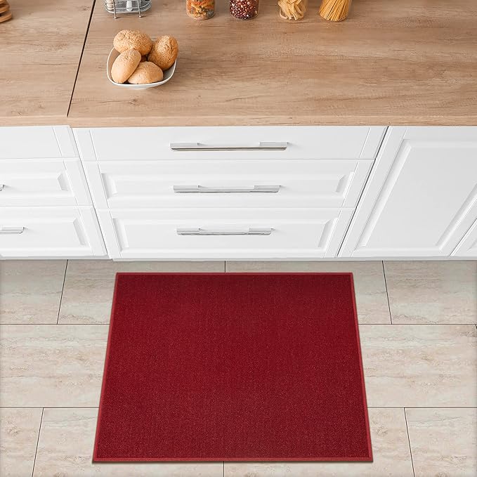 Machine Washable Modern Solid Design Non-Slip Rubberback 2x5/2x3 2PCS Set Traditional Runner Rug/Area Rug for Hallway, Kitchen, Entryway, Bathroom, 2 Piece Set - 20" x 59" / 2'3" x 3', Red