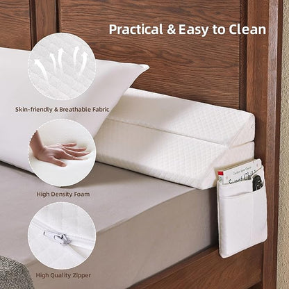 Adjustable Full Bed Wedge Pillow for Headboard Gap 0-8", 54"x10"x6" Bed Gap Filler Triangle Pillow Stopper, Fills The Gap Between Headboard and Mattress or Wall for Sleeping & Reading