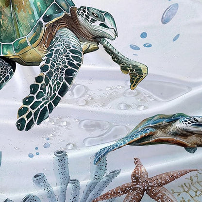 AILONEN Sea Turtle Shower Curtain for Bathroom Teal Blue Ocean Beach Coastal Bath Curtain Decor 60" W*72" H Polyester Fabric Waterproof Bathroom Curtain with 12 Hooks