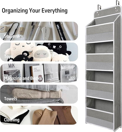 Heavy Duty Over Door Organizer, Wall Mount Hanging Organizer Storage with 4 Large Capacity Pockets, Closet Bathroom Nursery Bedroom Dorm, Toys Cosmetics Sundries and Baby Essentials, Gray
