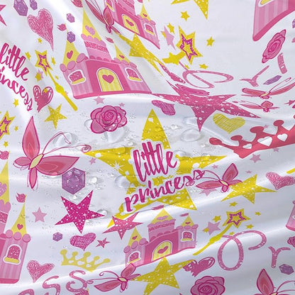 AILONEN Princess Castle Shower Curtain,Cartoon Butterfly and Rose Bathroom Shower Curtain for Girls Boys Kids Teens, 72" W*96" H Pink Glitter Star Theme Bathroom Decor