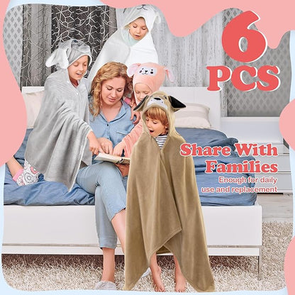 6 Pcs Hooded Towel for Kids Toddler Bath Towels 27.6" x 55" Large Kids Beach Towels for 3-10 Years Soft Pool Towel with Animal Hoods for Boy Girl