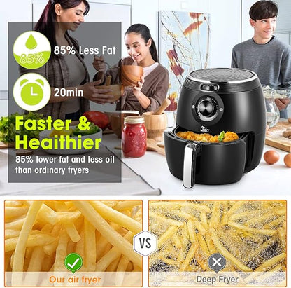 Air Fryer 5.8QT/5.5L, Uten 1700W AirFryer High-Power Electric Hot Temperature Control & Timer Knob, Non Stick Fry Basket, Dishwasher Safe, Apply to Party, Afternoon Tea, Black