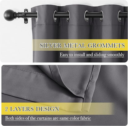 NICETOWN Grey Blcakout Curtains Total Shade Draperies, Heavy-Duty Full Light Shading Drapes with Same Color Liner Backing for Large Window（Gray, Package of 2 Panels, 52 inches Wide x 95 inches Long