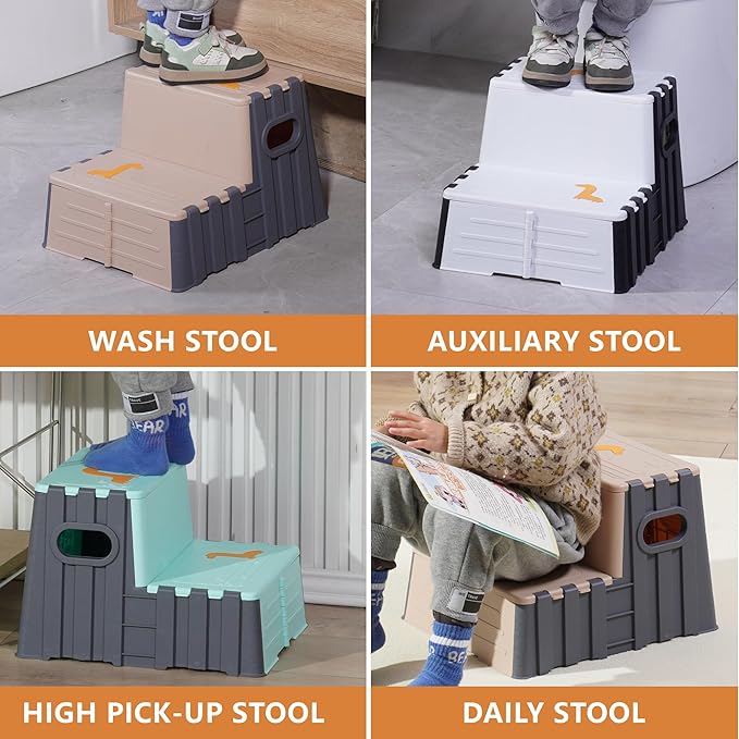 2 Step Toddler Step Stool,Anti-Slip Sturdy Folding Stools for Kids for Bathroom Toilet Potty Training（Pink Lotus Root）