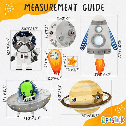 Large Solar System Wall Decals for Kids by Lipastick - 131 pcs Space Animal Wall Stickers Boys Room Playroom - Galaxy Wall Decor - Kids Vinyl Wall Decal Peel and Stick - Outer Space Decal XXL Size