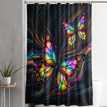 AILONEN Beautiful Butterfly Shower Curtain,Colorful Line Butterfly Bath Curtain for Bathroom for Boys,Girls,Boho Hippie Style Waterproof Fabric Shower Curtain Set with Hooks,60" W*72" H