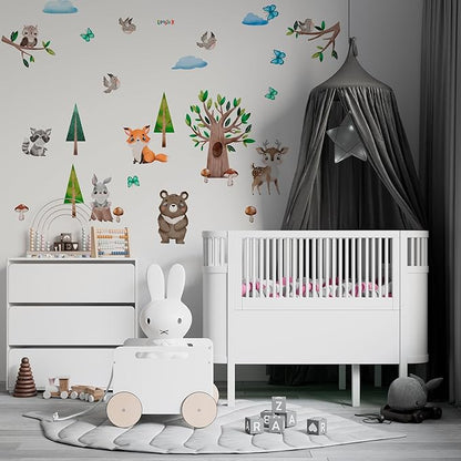Animals Wall Decals for Kids by Lipastick – Cartoon Animal Wall Stickers – Forest Animal Wall Decals for Kids Boys Baby Girls – Kids Wall Decals Bear Fox Deer Hare Raccoon Owl S Size