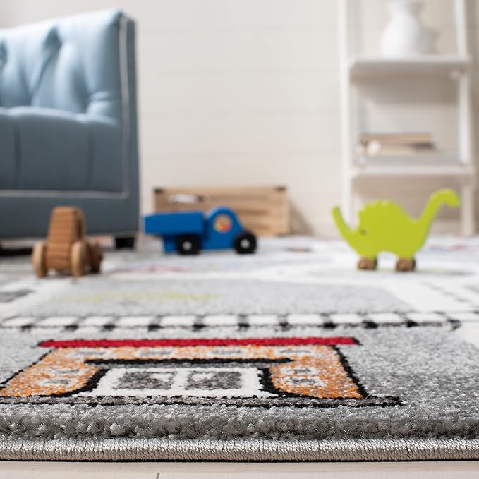 SAFAVIEH Carousel Kids Collection Area Rug - 4' Square, Grey & Ivory, Non-Shedding & Easy Care, Ideal for High Traffic Areas for Boys & Girls in Playroom, Nursery, Bedroom (CRK192F)