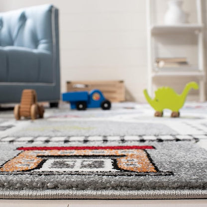 SAFAVIEH Carousel Kids Collection Accent Rug - 4' x 6', Grey & Ivory, Non-Shedding & Easy Care, Ideal for High Traffic Areas for Boys & Girls in Playroom, Nursery, Bedroom (CRK192F)