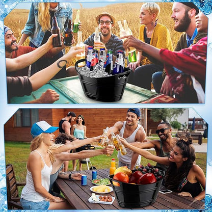 6 Pieces Ice Buckets Bulk, Plastic Ice Buckets with Handles, Oval Storage Tub, Large Capacity Ice Drink Bucket for Party Bar Wine Beer Champagne Beverage Bottle Cooler (Black,18 Liter)