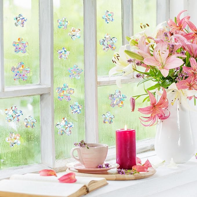 80pcs Window Decals for Glass Windows, Anti Collision Window Clings for Birds, Butterfly Shape Bird Strike Prevention for Windows (Flower)