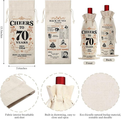 2Pcs 70th Birthday Gifts for Women Men Back in 1954 Birthday Gift 70 Years Old Gift Birthday Decoration Wine Bag Gift for Her Him Wine Gift Bag 70th Turning 70