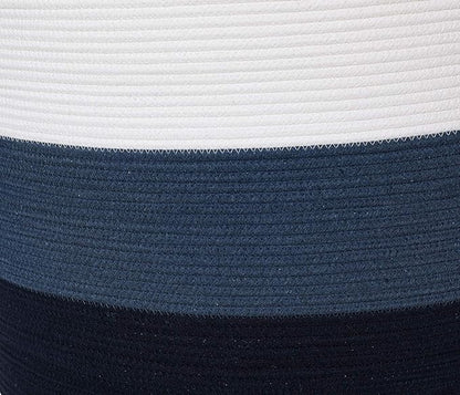 24" x 24" x 17" Max Size Large Cotton Rope Basket, Extra Large Storage Basket, Woven Laundry Hamper, Cloth Storage Bin, for Blankets Clothes Towels Pillows in Living Room, Dark Blue/Deep Blue