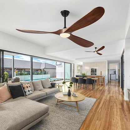 52 Inch Ceiling Fans with Lights and Remote Control, Outdoor Ceiling Fan with Light High cfm Solid Wood Modern Ceiling Fans Propeller DC Motor for Indoor Bedroom Living Room, Dark Walnut