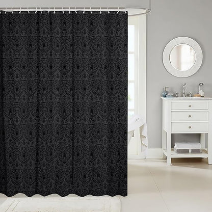 Feelyou Damask Pattern Shower Curtain 72"x84" Kids Black Vintage Floral Bathroom Shower Curtain Set for Boys Girls Teens Antique Victorian Baroque Bath Curtain Baroque Style Bathroom Accessories